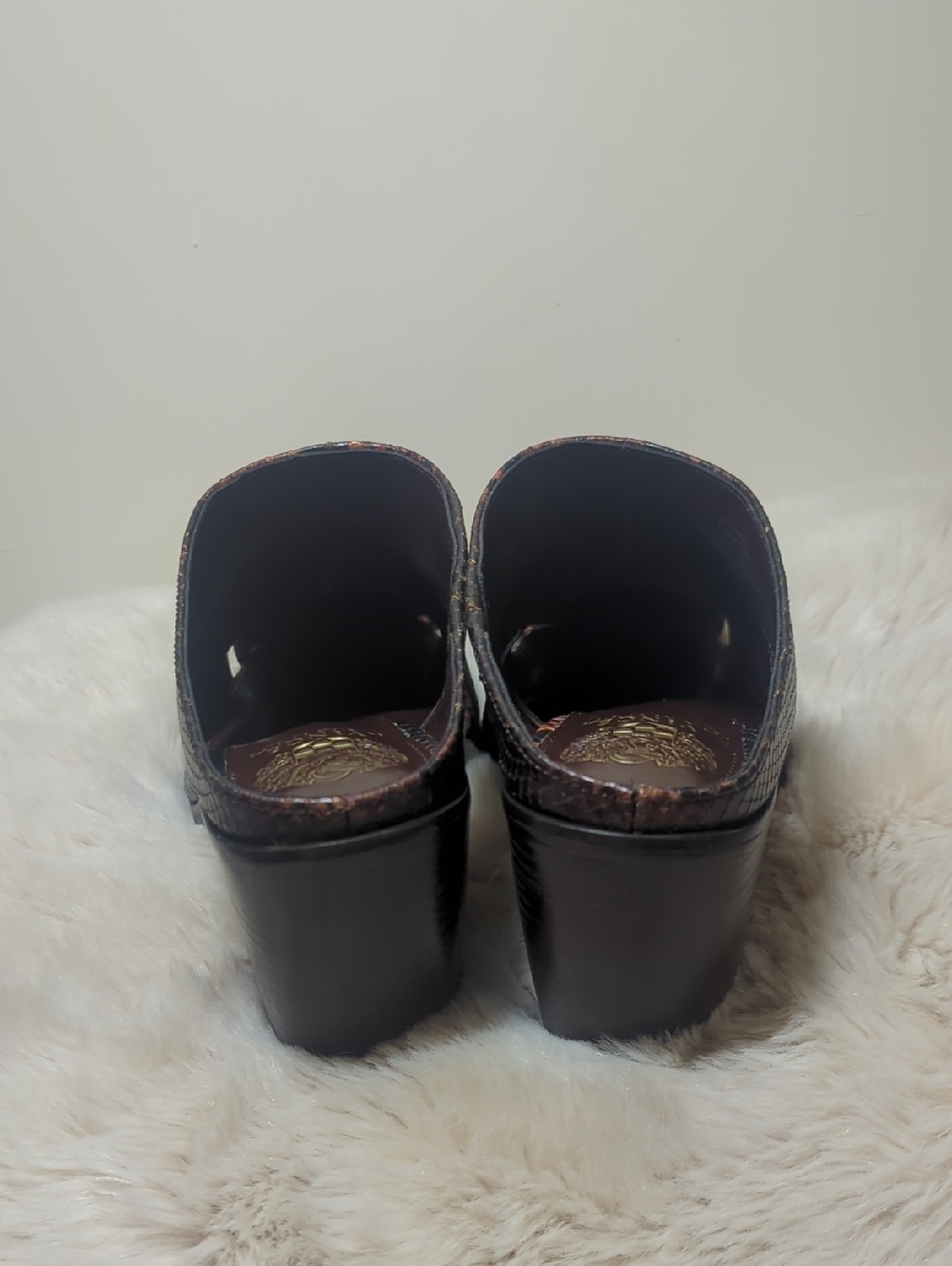 Vince Camuto Black and Red Snake Print Mules - Picture 12 of 12